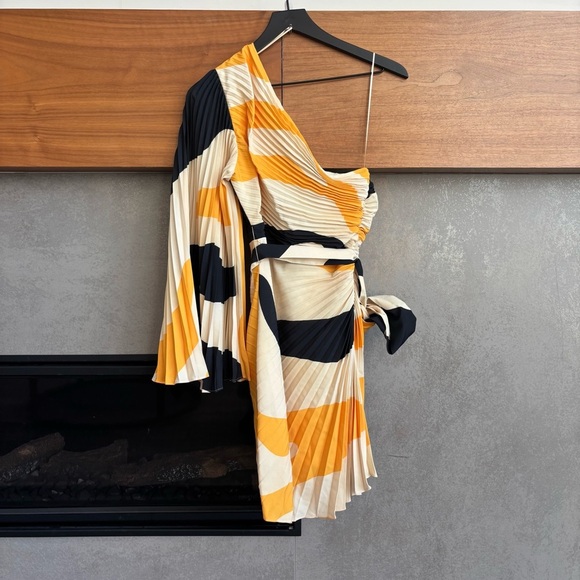 NWT Milly Linden Zebra Pleated One-Shoulder Dress, Size 2 - Picture 15 of 16